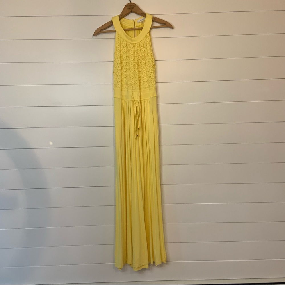 Calvin Klein Soft Yellow Halter Maxi Dress NWOT